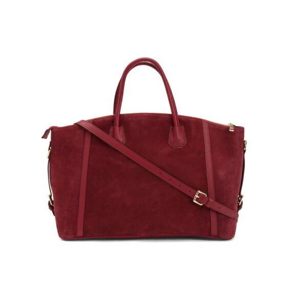LA VIA Rubino Made In Italy Suede Tote With Double Handles - Picture 1 of 2